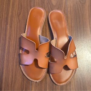 Tan Leather Slide Sandals